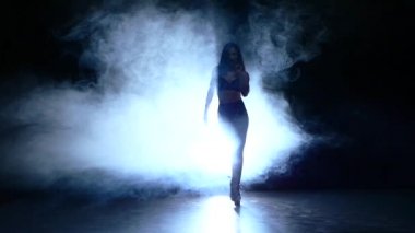 güzel striptizci silüeti. Ağır çekim. duman