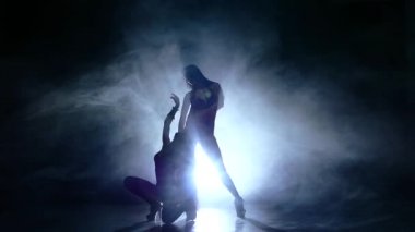 erotik show seksi, harika kadın striptiz dansçısı. Ağır çekim, duman