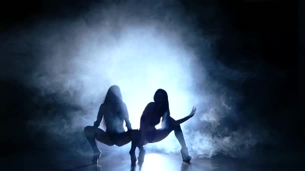 Fashion shoot sexig striptease dansare med kläder. Slow motion. rök — Stockvideo