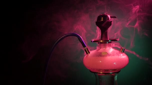 Purple hookah smoke on a black background. slow motion — Stock Video