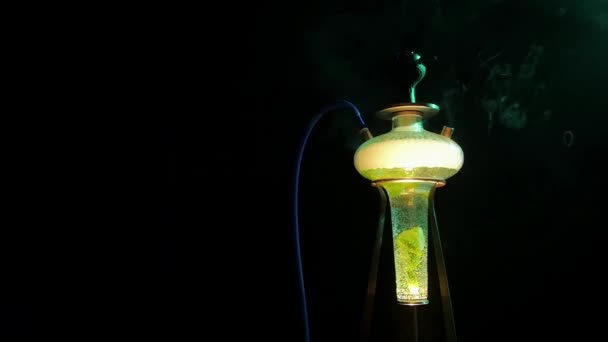 Colored yellow hookah with the smoke, slow motion — Stock Video