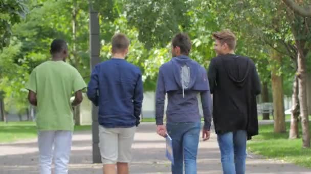 Studentów kolegium chodzić razem na kampusie — Wideo stockowe