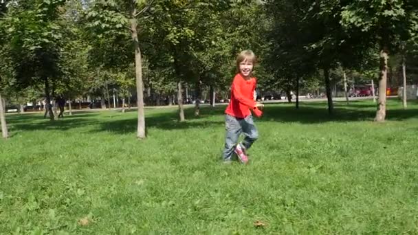 Kleines Mädchen draußen in der Natur an einem Sommertag. Zeitlupe — Stockvideo