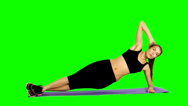 Fitness girl doing strength exercises. Gym, Green screen — Stock Video