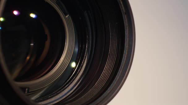 Part of camera zoom out lens, glare, close up — Stock Video