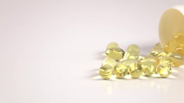 Balık yağ yağ kapsülleri beyaz üzerinde tıbbi kavanoz kapalı dağınık