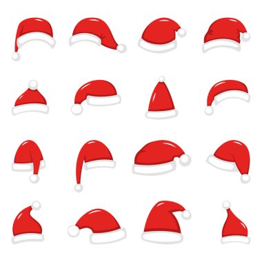 Beyaz arkaplanda izole edilmiş kırmızı Noel Baba şapkaları.
