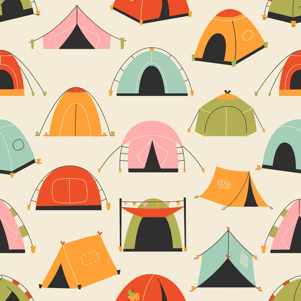 Zeltgarnitur für Touristen. Muster. Vektorillustration - Sammlung von Campingsymbolen — Stockvektor