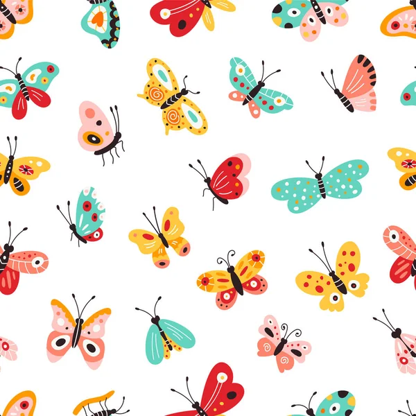 Conjunto de mariposas de diferentes colores. Patrón. Ilustración vectorial. — Vector de stock