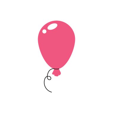 Beyaz arkaplanda izole edilmiş balon simgesi. Kurdeleli büyük bir top. Tatil ve doğum günü için dekorasyon. Düz biçim vektör illüstrasyonu