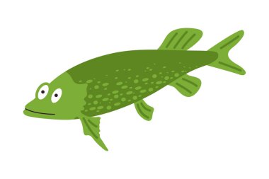 Mutlu turna balığı çizgi filmi. Vektör illüstrasyonu beyaz arkaplanda izole edildi.