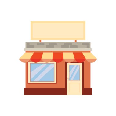 Mağazanın ön binası. Vektör illüstrasyon düz çizgi film tarzı, dükkan cephesi manzarası.