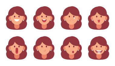 Farklı duygular gösteren sevimli kız yüzleri..