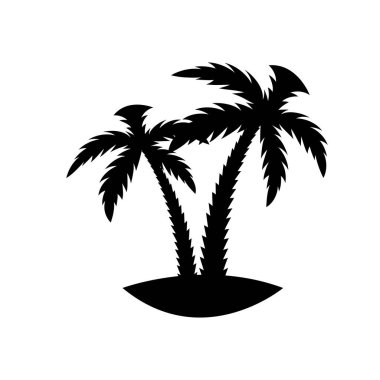 Adadaki palmiye ağaçlarının silueti. Vektör illüstrasyonu beyaz arkaplanda izole edildi.