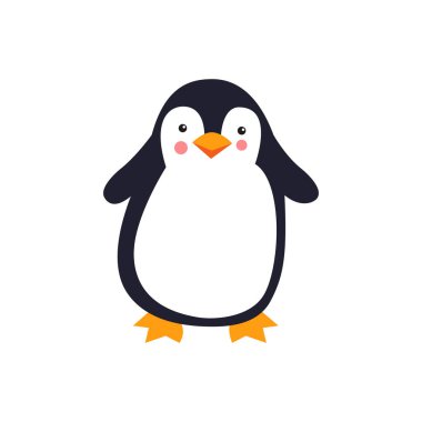 Beyaz arka planda sevimli bir penguen çizgi filmi. Vektör illüstrasyonu.