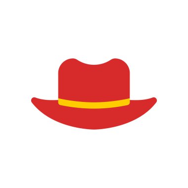 Kovboy şapkası ikonu. İki değişken, düz renk ve çizgi simgesi. Basit çizgi film şapka çizimi.