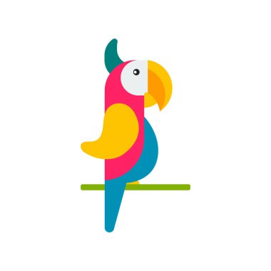 Karikatür papağanı, kuş vahşi hayvan, beyaz arkaplanda vektör çizimi, simge.