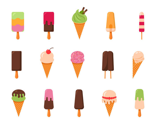 Ice cream set, simple style, vector illustration isolated on white background.
