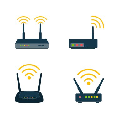 Yönlendirici düz simge. Vektör yönlendirici. Yönlendirici ve sinyal sembolü. Wi-Fi yönlendirici.