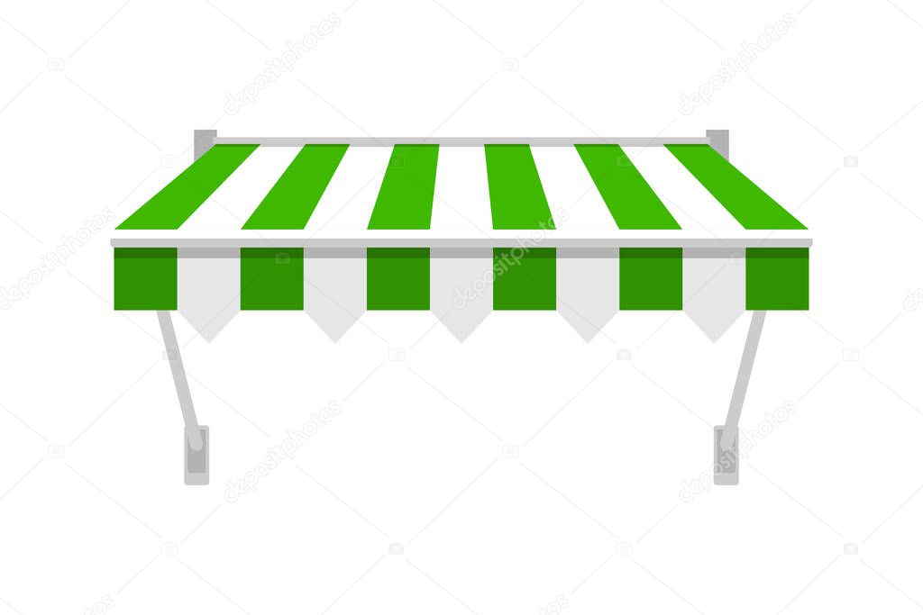 Shop awning tents for window. Outdoor market canopy, vintage store roof. Vector illustration.