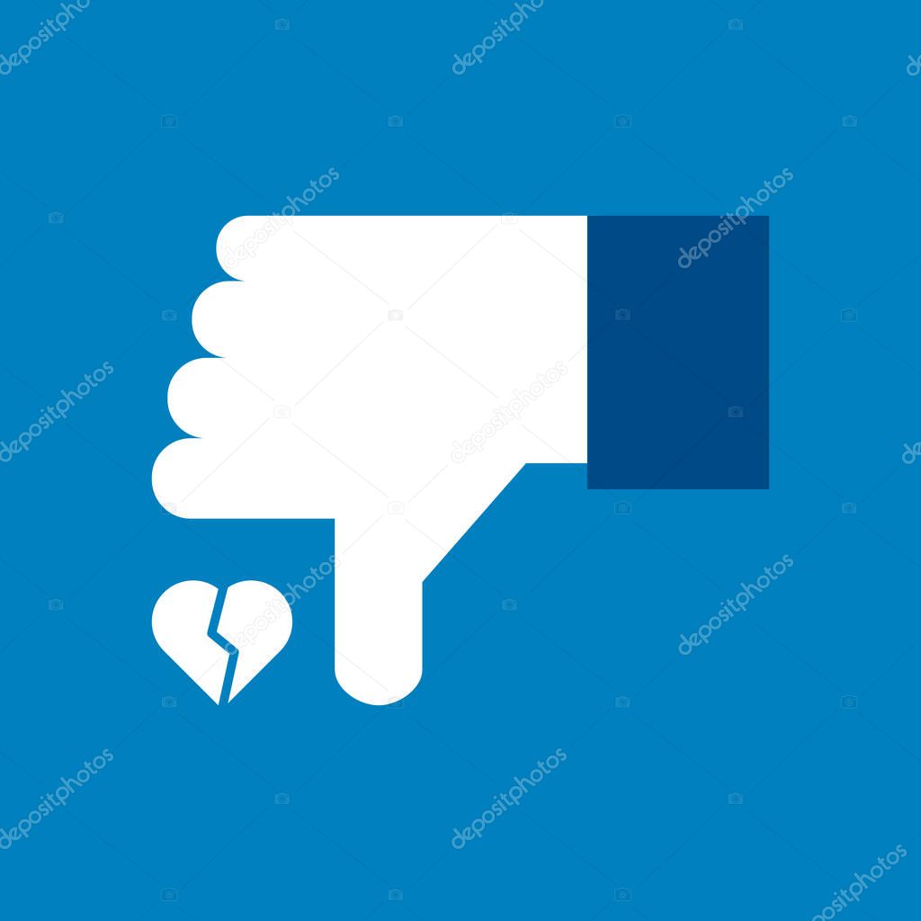 Thumb down symbol, thumb down, icon vector illustration. As a sign. Dislike.