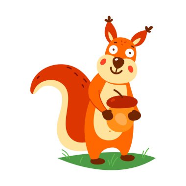 Beyaz arka planda şirin bir sincap. Vektör illüstrasyonu.