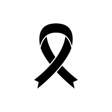 Yas kurdelesi, siyah farkındalık kurdelesi beyaz arka planda izole edilmiş..