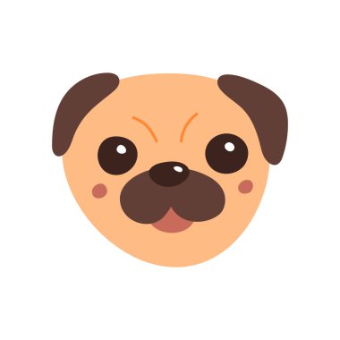 Köpek suratı. Moda tarzı olan komik çizgi film evcil hayvanının vektör çizimi. Beyazda izole edilmiş.