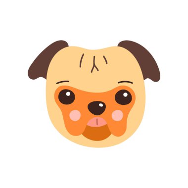 Köpek suratı. Moda tarzı olan komik çizgi film evcil hayvanının vektör çizimi. Beyazda izole edilmiş.