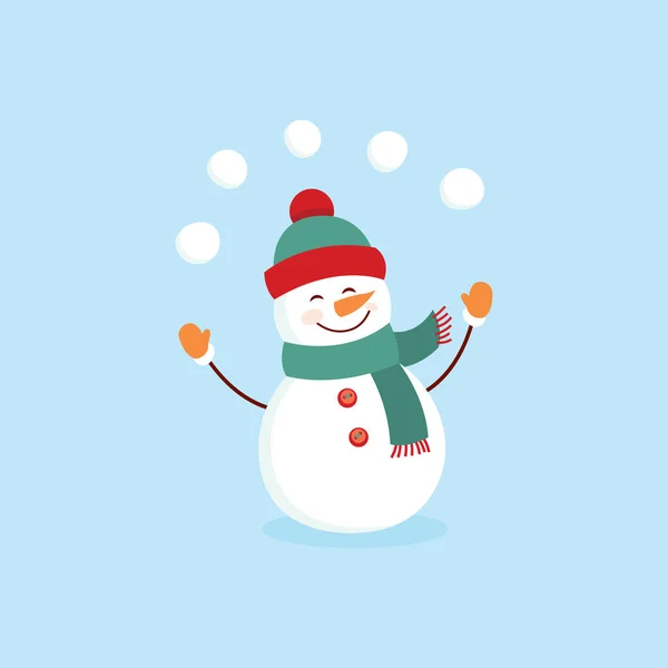 Grappige Cartoon Sneeuwpop Ansichtkaart Illustratie Met Een Sneeuwpop Een Blauwe — Stockvector
