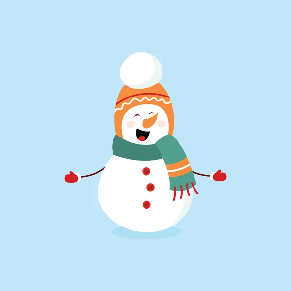 Αστείος Χιονάνθρωπος Κινουμένων Σχεδίων Κάρτα Εικονογράφηση Έναν Χιονάνθρωπο Μπλε Φόντο — Διανυσματικό Αρχείο