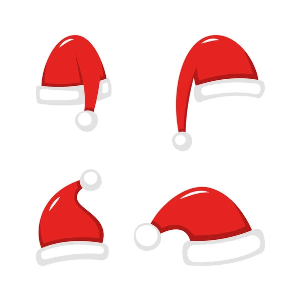 Ensemble Chapeaux Rouges Père Noël Coiffure Nouvel Rouge Dans Style — Image vectorielle