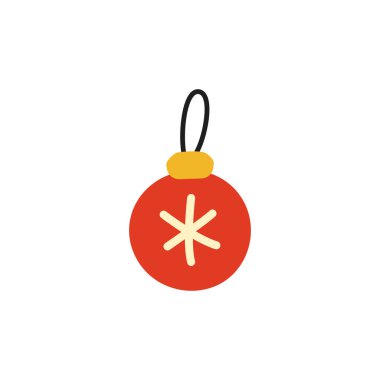 Mutlu noel balosu asılı oyuncakları. Ağaç süsleme. Düz dizayn. resimleme.