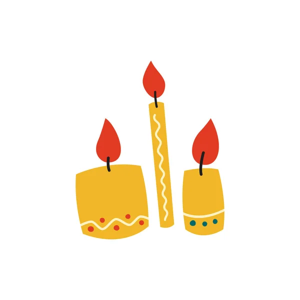 Cartoon of a candle on a white background. Set of yellow candles with flames in Cartoon style. illustration.