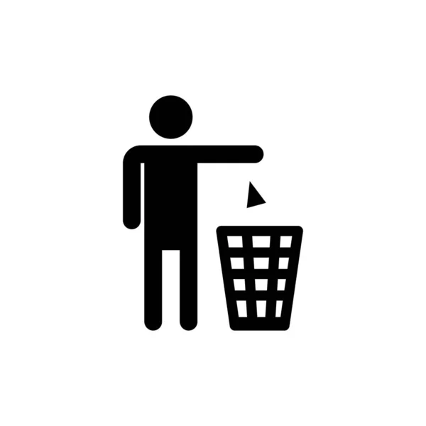 Σιλουέτα Ενός Άντρα Πετάει Σκουπίδια Ένα Κάδο Απομονωμένος Λευκό Φόντο — Φωτογραφία Αρχείου