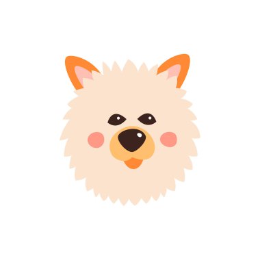 Köpek suratı. Moda tarzı olan komik çizgi film evcil hayvanının bir gösterimi. Beyazda izole edilmiş.