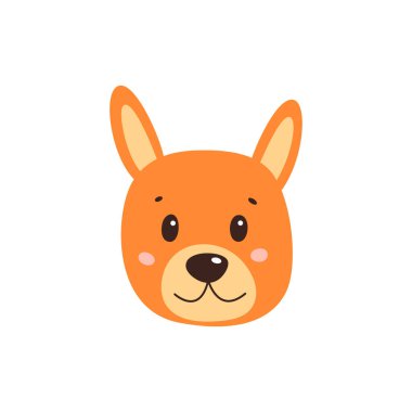 Köpek suratı. Moda tarzı olan komik çizgi film evcil hayvanının bir gösterimi. Beyazda izole edilmiş.