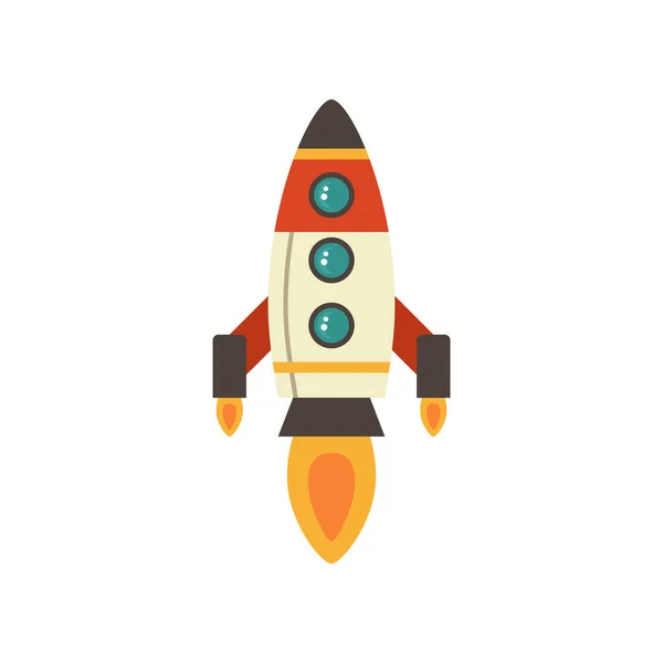 Cartoon Raket Ruimteschip Opstijgen Geïsoleerde Illustratie Eenvoudig Retro Ruimteschip Icoon — Stockfoto