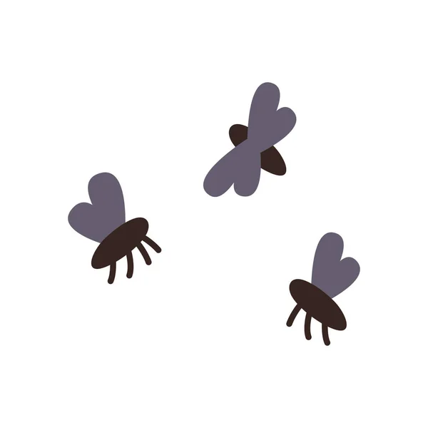 Owad muchowy i kreskówkowy mucha czarna owady. Ilustracja wektora — Wektor stockowy