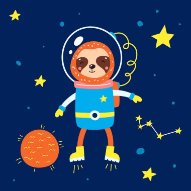 Uzaydaki hayvanlar. Mavi arkaplanda vektör illüstrasyonu.