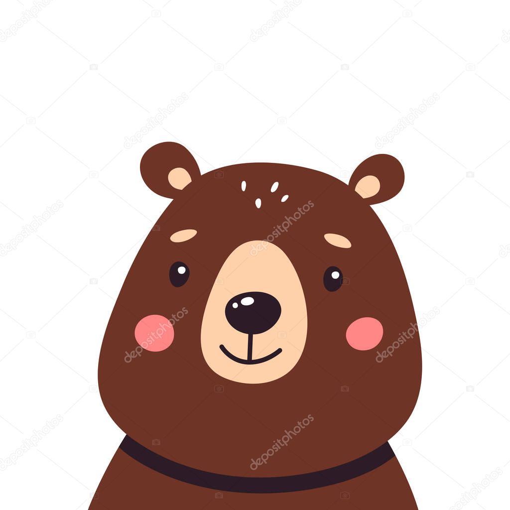 Cute brown bear on a white isolated background, vector illustration.
