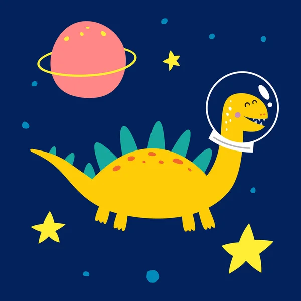 Dinosauro Spaziale Illustrazione Vettoriale Moda Dei Bambini — Vettoriale Stock