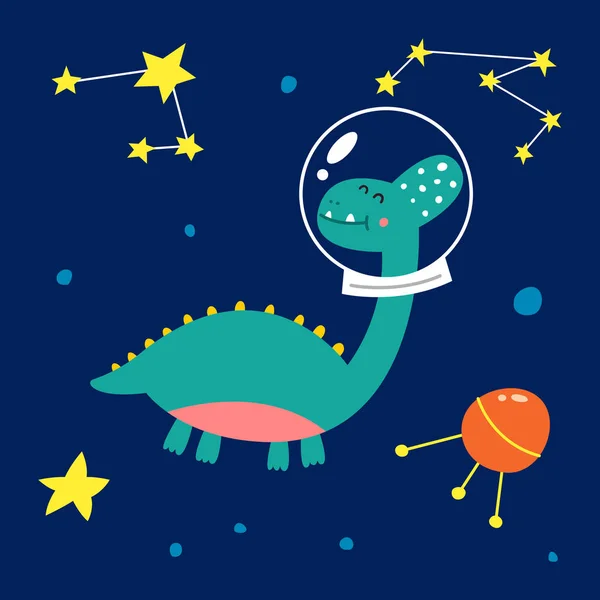 Dinosauro Spaziale Illustrazione Vettoriale Moda Dei Bambini — Vettoriale Stock