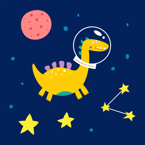 Dinosauro Spaziale Illustrazione Vettoriale Moda Dei Bambini — Vettoriale Stock