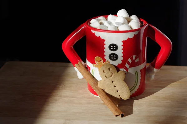Caneca Engraçada Café Sra Santa Clause Com Chocolate Quente Marshmallows — Fotografia de Stock
