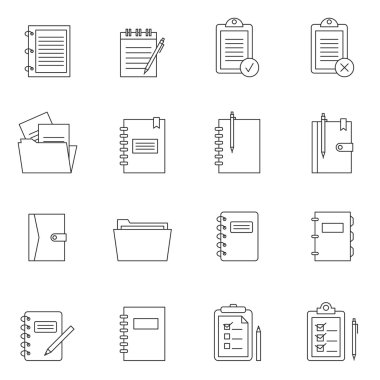 Beyaz arka plan üzerinde izole anahat belge notlar Icon set