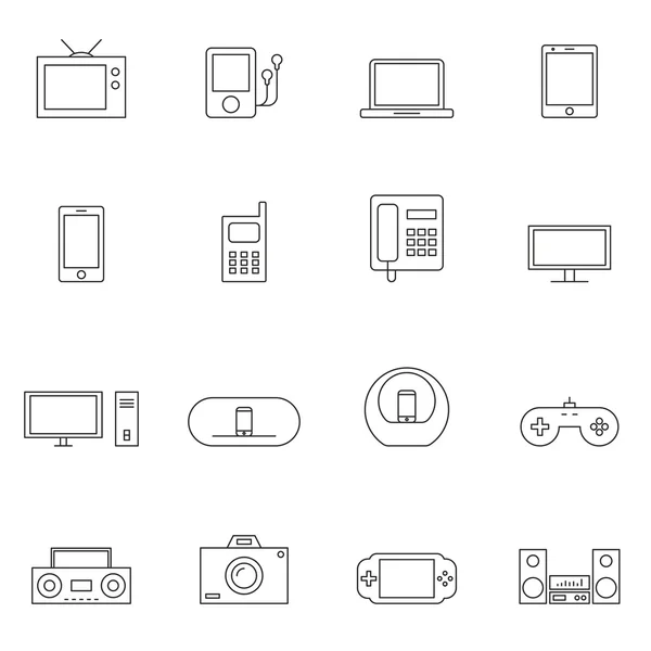 Zestaw ikon urządzenia kontur na białym tle na białym tle — Wektor stockowy