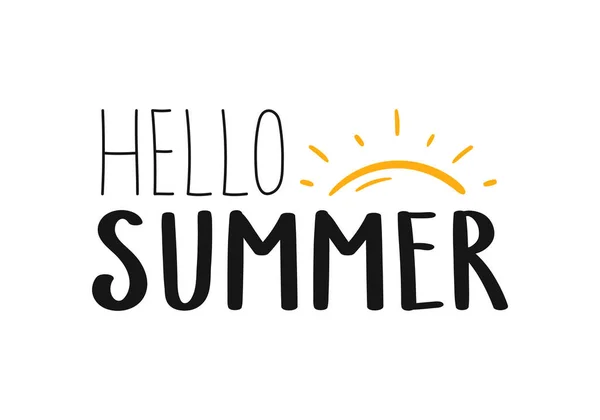 Merhaba yaz. Güneşli yaz mektupları. El yazısıyla yazılmış resimler. Tatil sembolü.