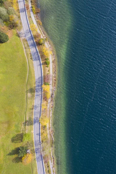 Aerial Picture Street Lake Promenade Haldensee Autumn — Stock Photo, Image