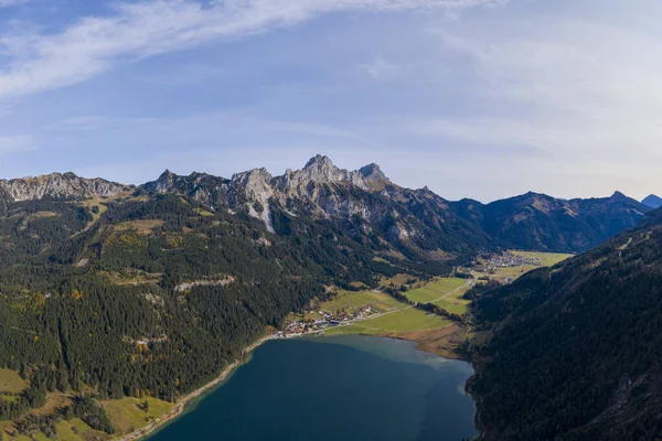 Panorama Del Lago Haldensee Gelber Scharte Montagna Autunno Tirolo — Foto Stock